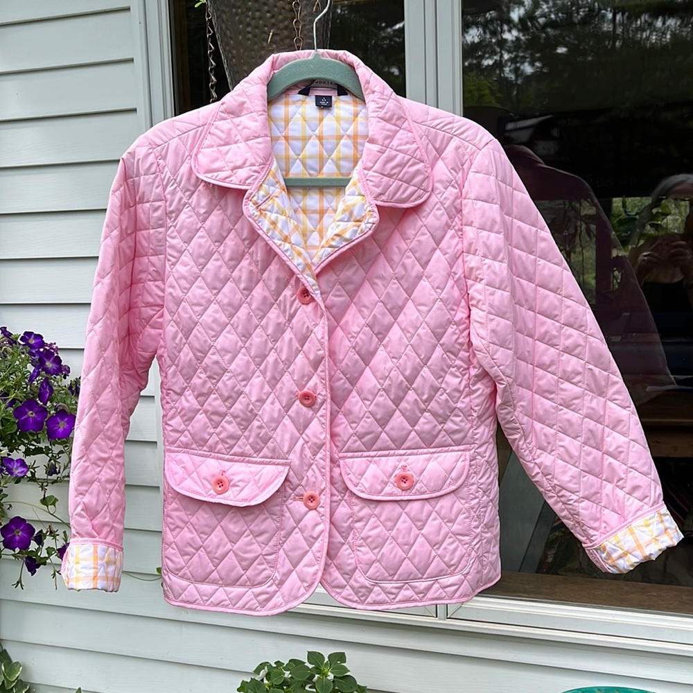 Land’s End quilted  jacket Size 6 - 8. Pink, Peach and Yellow